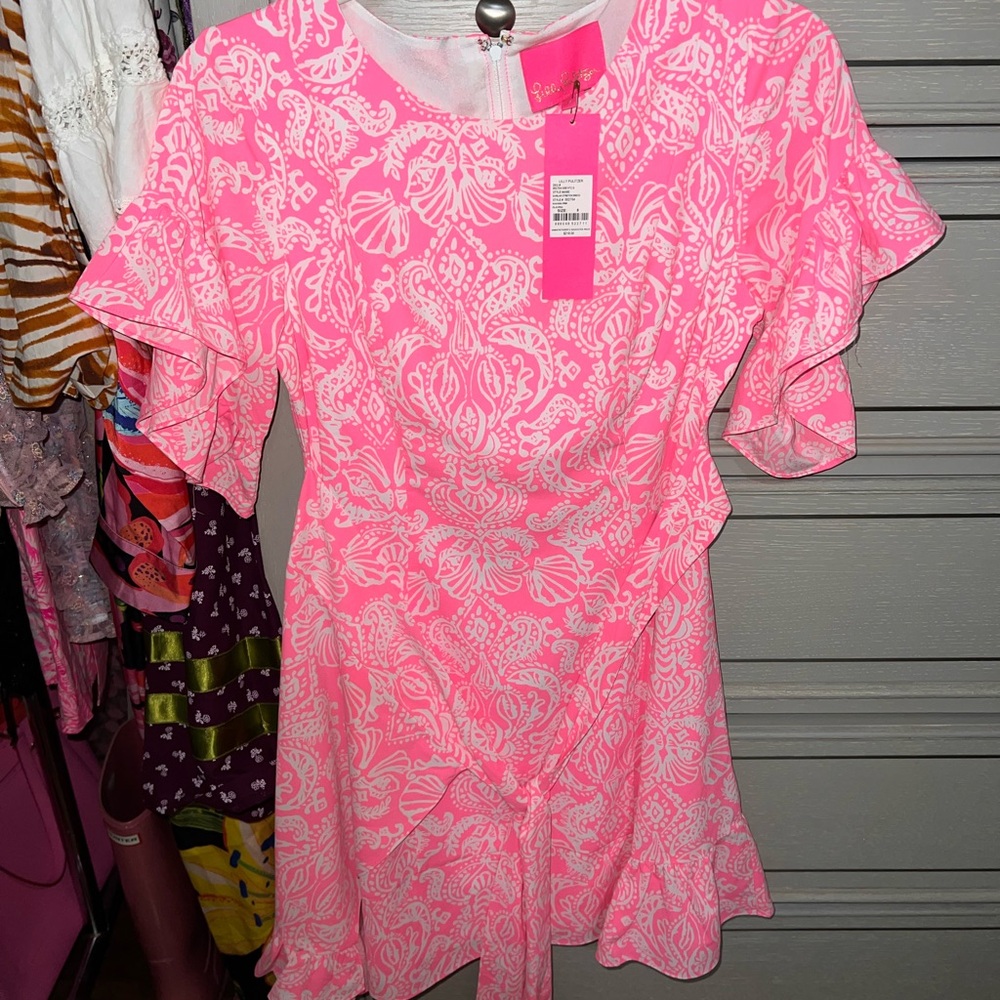 Lilly Pullitzer Darlah Pink Floral Ruffle Stretch Dress - Picture 3 of 5